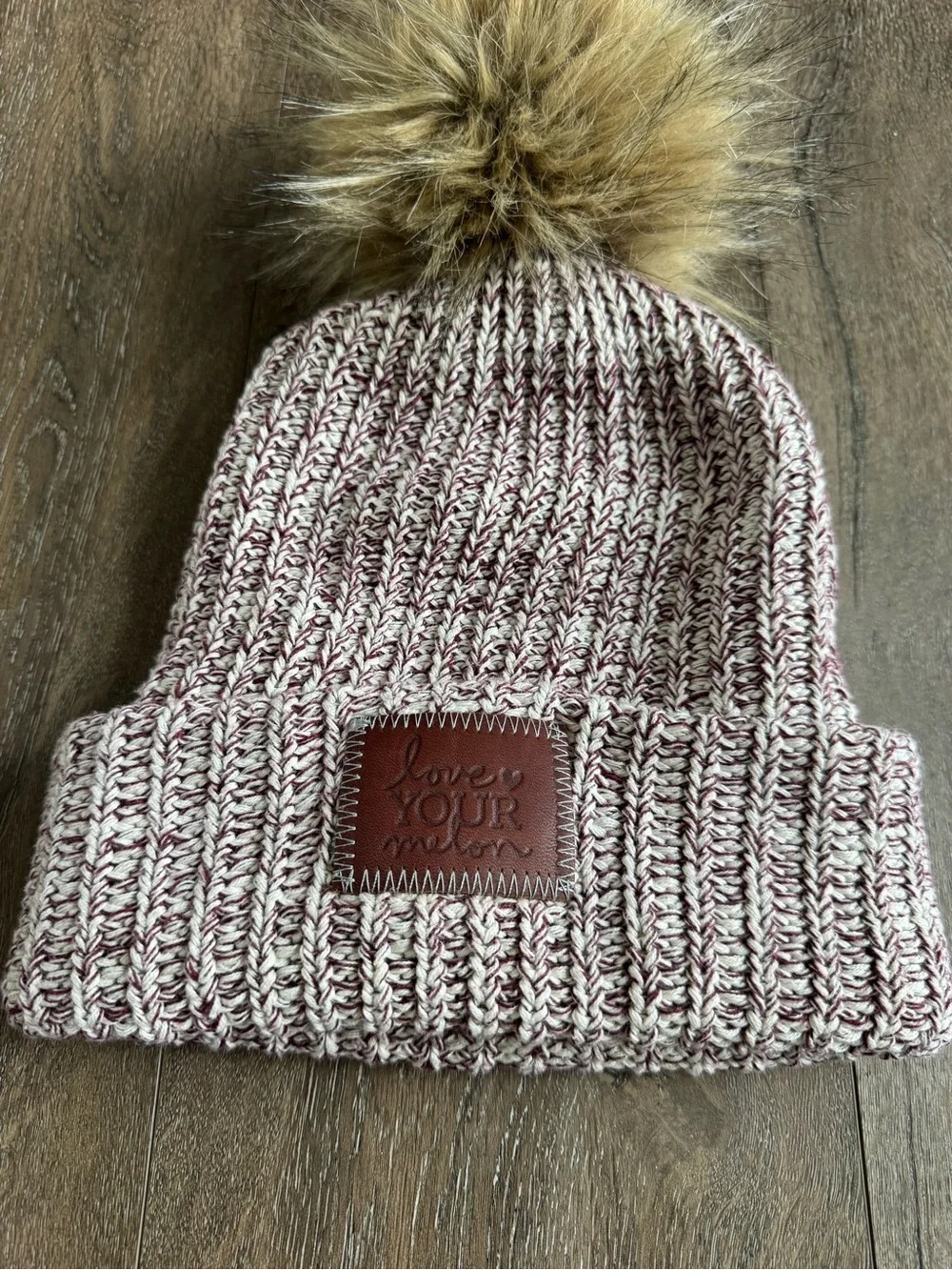 Love Your Melon Adult Pom Beanie - Purple/Maroon with Faux Fur Pom